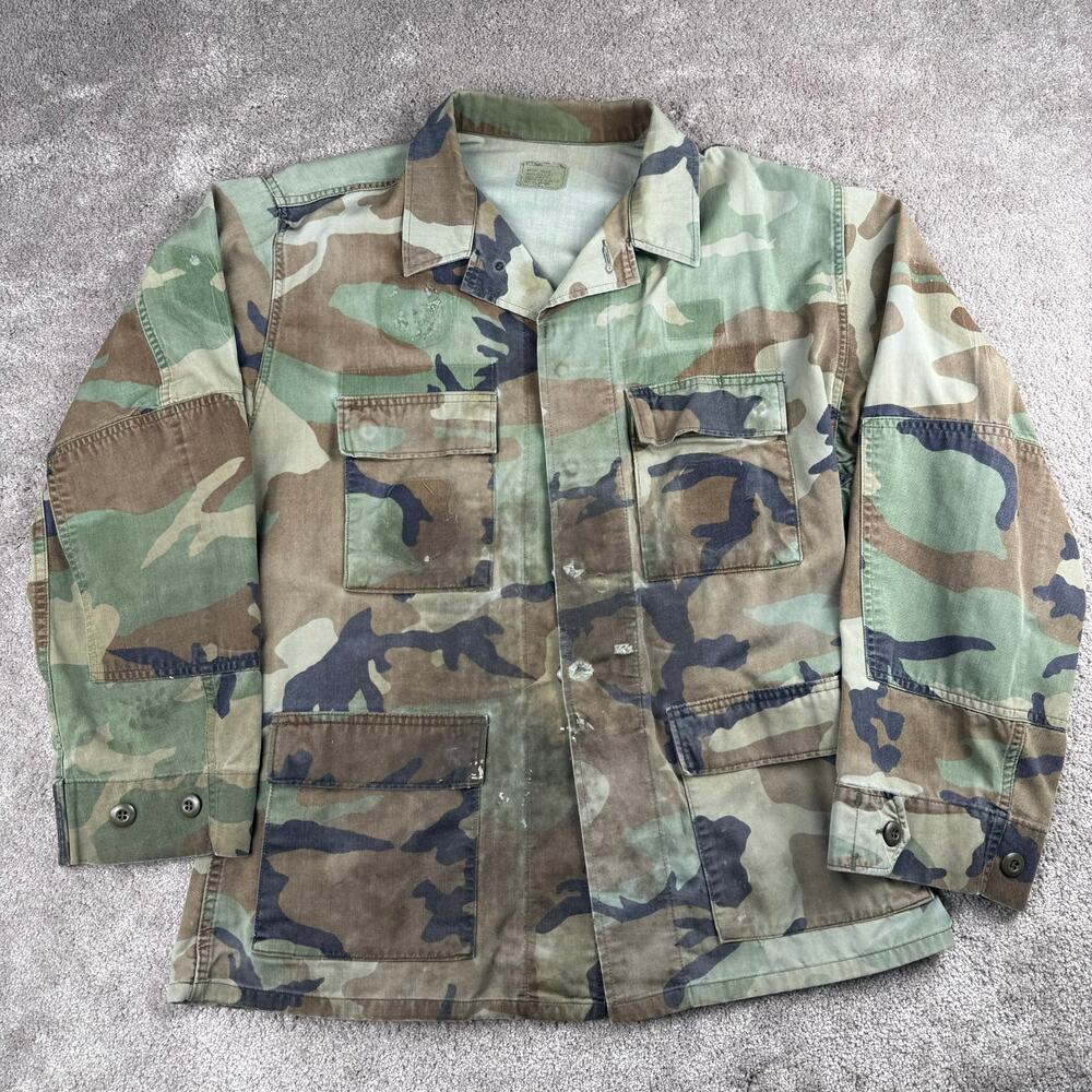 Vintage US Military Woodland Camo BDU Field Jacket Coat Ripstop Size M